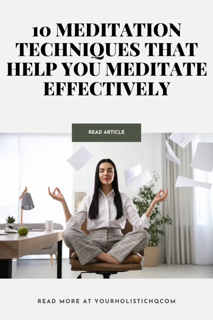 Pinterest pin inviting readers to explore 10 beginner-friendly meditation techniques for mindfulness and relaxation.