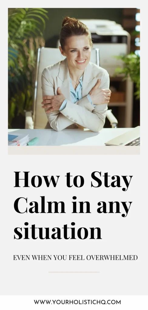 A woman practicing the Butterfly Hug to manage overwhelming emotions and find calm.