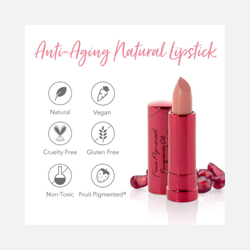 Pinterest pin showcasing 100% PURE Pomegranate Oil Anti-Aging Lipstick, a non-toxic lipstick infused with pomegranate oil for hydration, anti-aging benefits, and vibrant color.