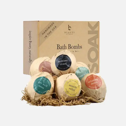 Pinterest pin image of Beauty by Earth organic bath bombs luxury set
