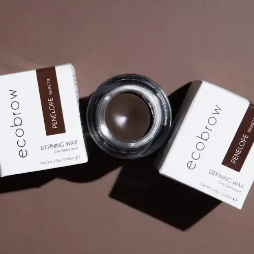 Pinterest pin showcasing Ecobrow Defining Wax in Penelope Brunette, a non-toxic brow wax offering bold, long-lasting definition for natural-looking brows.