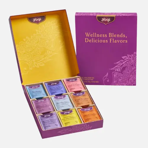 Pinterest pin image of Get Well Yogi Tea Organic Sampler Gift Box