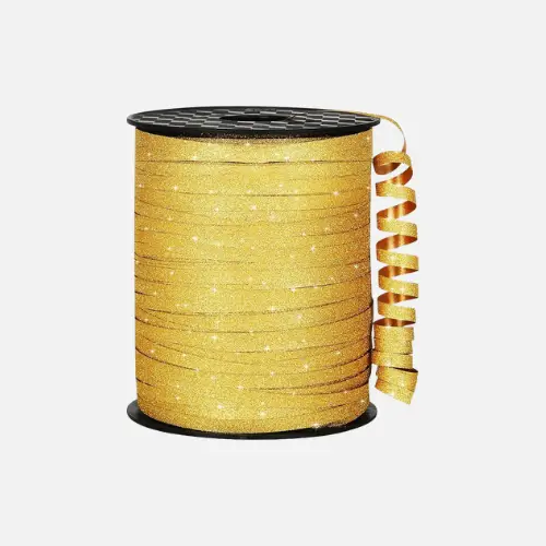 Pinterest pin image of Omiselio Store Gold Glitter Curling Ribbon