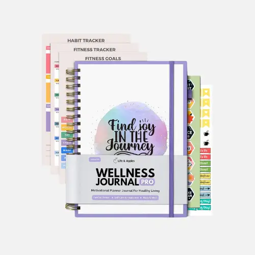 Pinterest pin image of Life & Apples Wellness Journal Pro, designed for tracking health and wellness while promoting mindfulness and self-care.