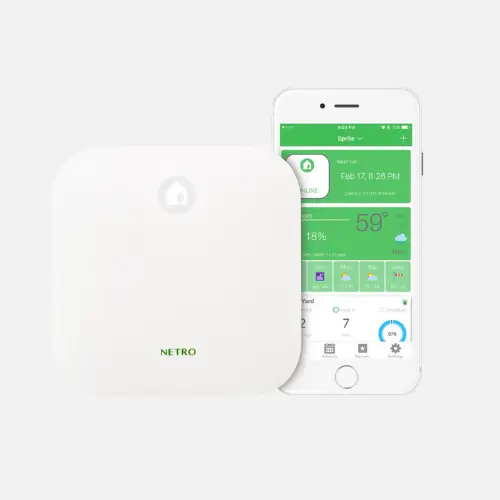 Pinterest pin showcasing Netro Smart Sprinkler Controller for efficient water management and smart lawn care.