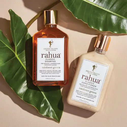 Pinterest pin image of Rahua Classic Shampoo & Conditioner set.