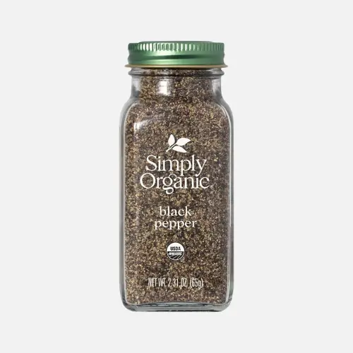 Pinterest pin image featuring Simply Organic Black Pepper, known for its bold flavor and ability to enhance nutrient absorption in healthy cooking.