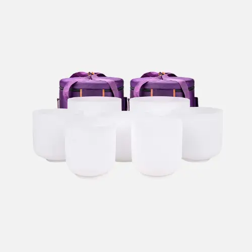 Pinterest pin image of the TOPFUND Mini Crystal Singing Bowl Set, designed to enhance meditation and promote relaxation through soothing sounds.
