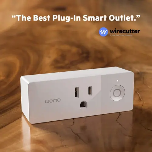 Pinterest pin featuring the Wemo Mini Smart Plug for smart home automation and energy-saving control.
