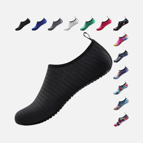 A pair of aqua socks designed for comfort and protection during water activities like swimming or beach walks.