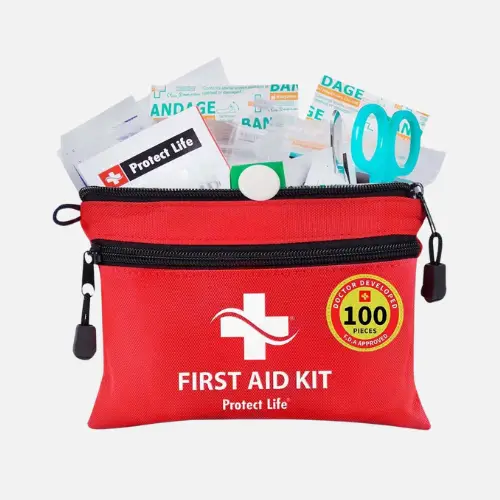 A compact mini first aid kit, designed for easy access to essential medical supplies while traveling or on the go.