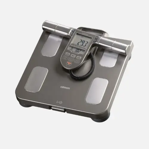 Omron Body Composition Monitor & Scale, designed to measure body fat, muscle mass, BMI, and other key health metrics for fitness tracking.
