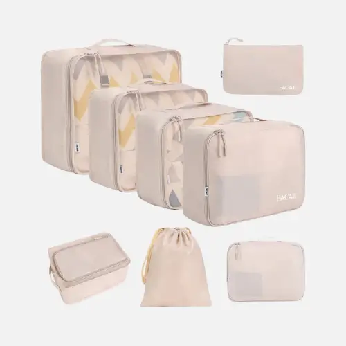 A packing cube set, designed to help organize clothing and accessories for efficient packing and easy access during travel.