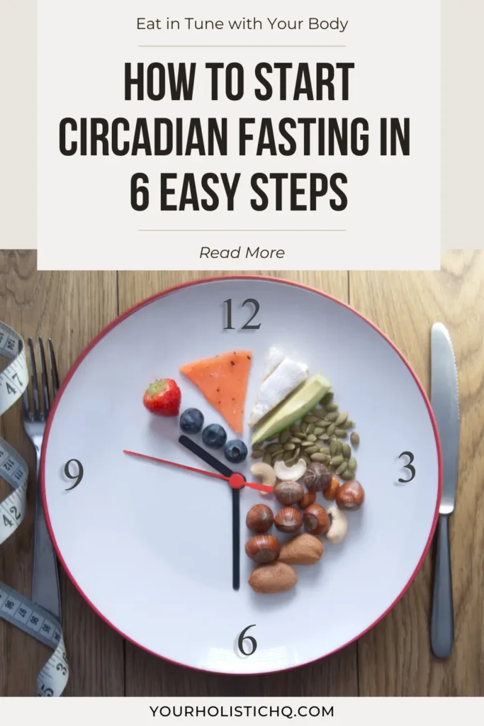 Pinterest pin with the title "How to Align Your Meals with Your Body’s Natural Clock", featuring a visual guide to circadian fasting and meal timing.