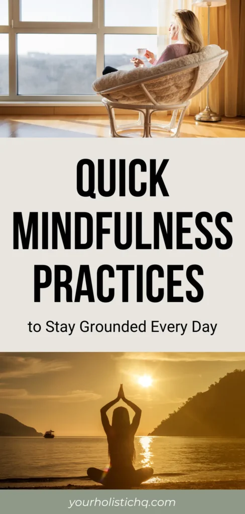 Pinterest pin with the title 'Master Your Busy Days with Quick Mindfulness Practices,' featuring a calming image of someone meditating or practicing mindfulness.