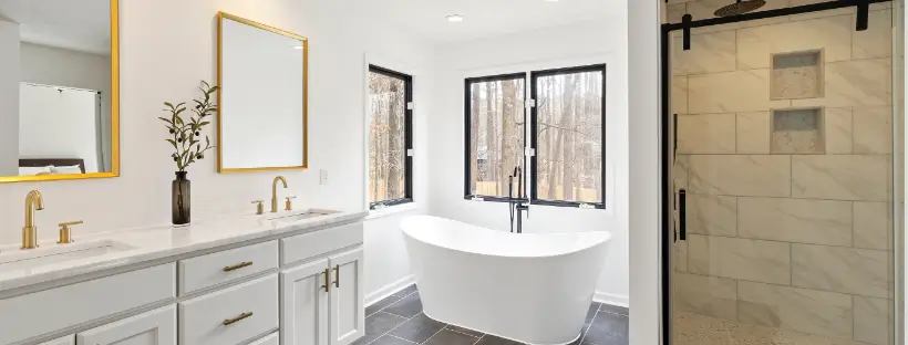 Bright spa-style bathroom with a modern freestanding bathtub, symbolizing calm recovery and final thoughts on hydrotherapy.